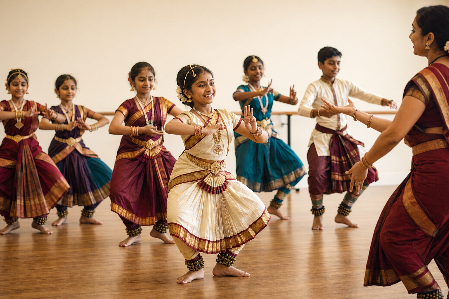 Students enjoying Kuchipudi dance training together